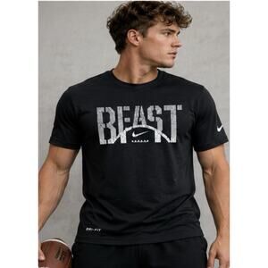Nike Dri-FIT Beast Graphic T Shirt Mens Large Black Athletic Training Tee
